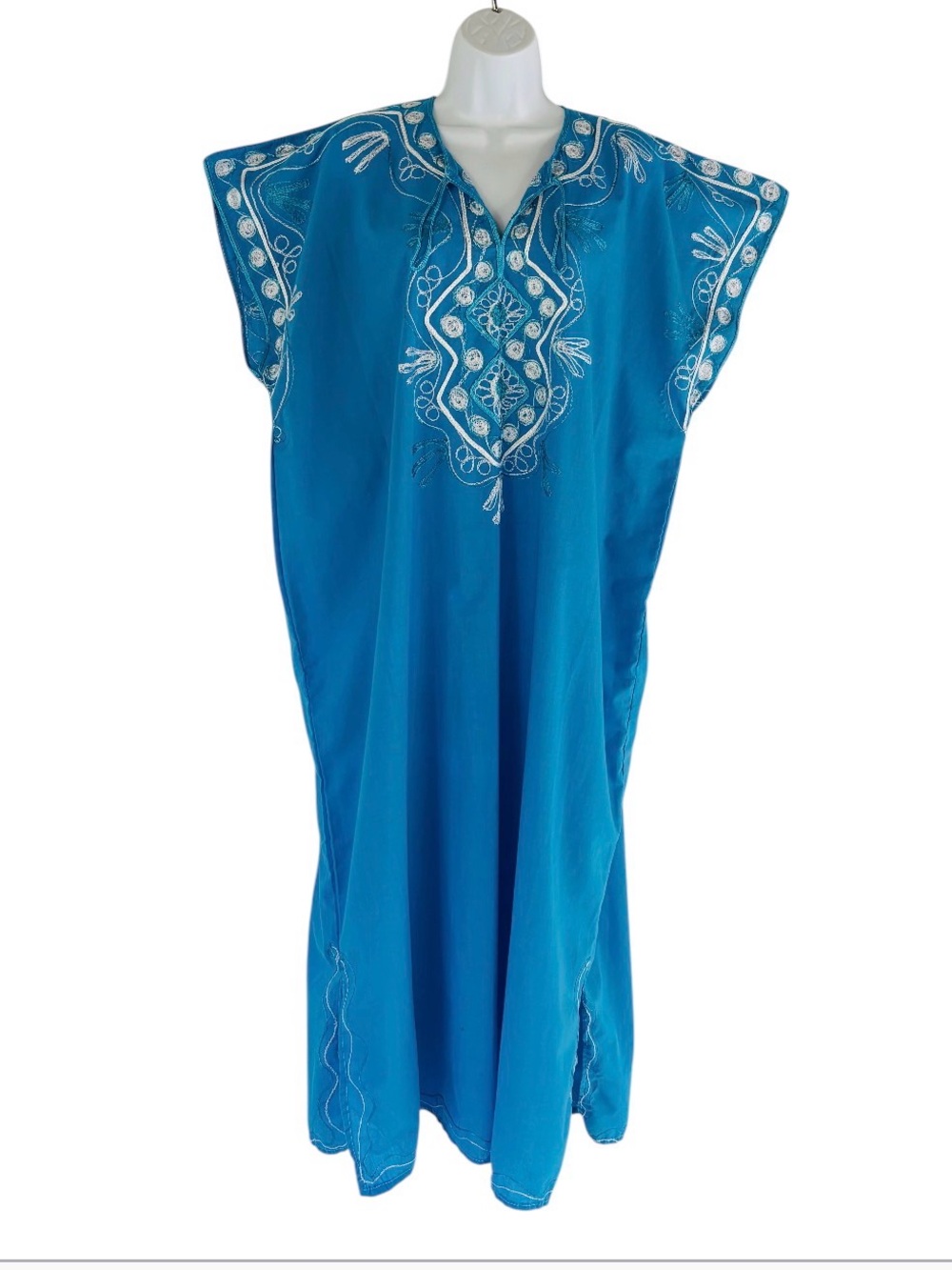 1970s Vintage Moroccan Kaftan Tunic Dress with Embroidery, Sz Large